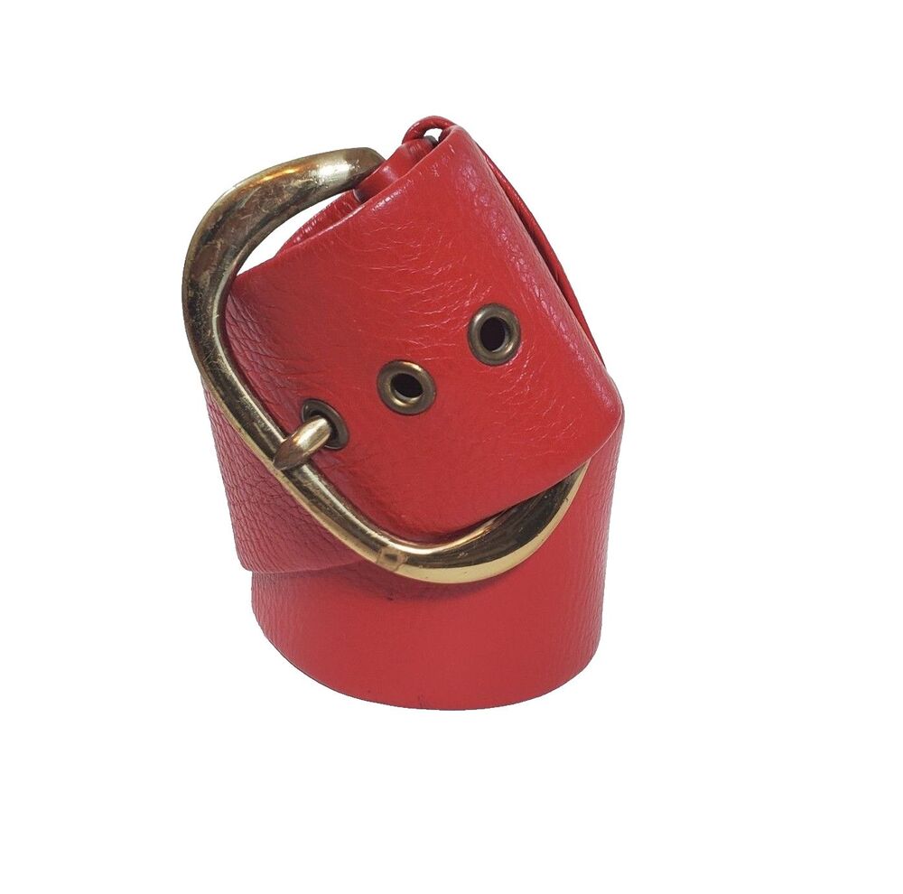Vintage Women’s Calderon Red Leather Belt Size 30 Brass Buckle 2.5 inch Wide